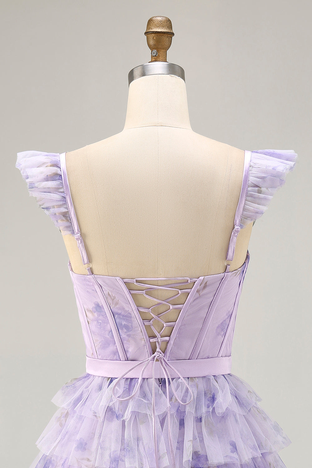 Lilac Tiered Tulle A-Line Corset Homecoming Dress with Ruffles