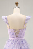 Lilac Tiered Tulle A-Line Corset Homecoming Dress with Ruffles