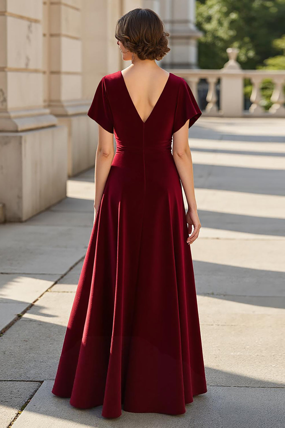 A-Line Burgundy Ruched Mother Of The Bride Dress