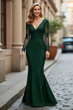 Black Mermaid V-Neck Appliqued Mother Of The Bride Dress