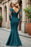 Black Mermaid V-Neck Appliqued Mother Of The Bride Dress