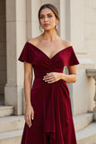 A-Line Burgundy Off The Shoulder Mother Of The Bride Dress