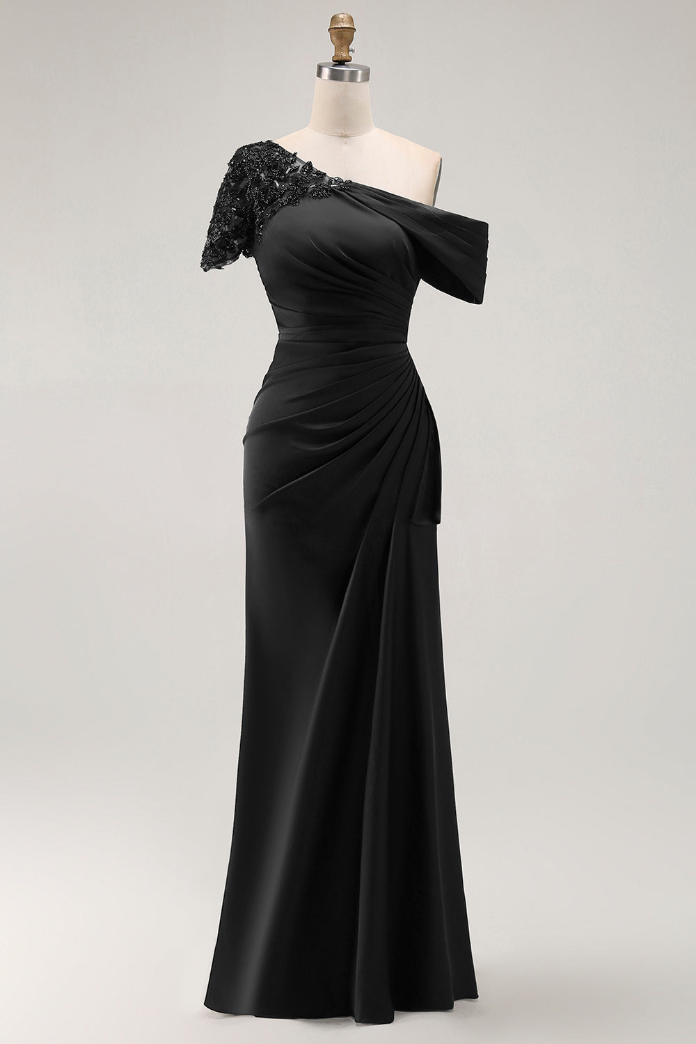 One Shoulder Black Mermaid Appliqued Mother Of The Bride Dress