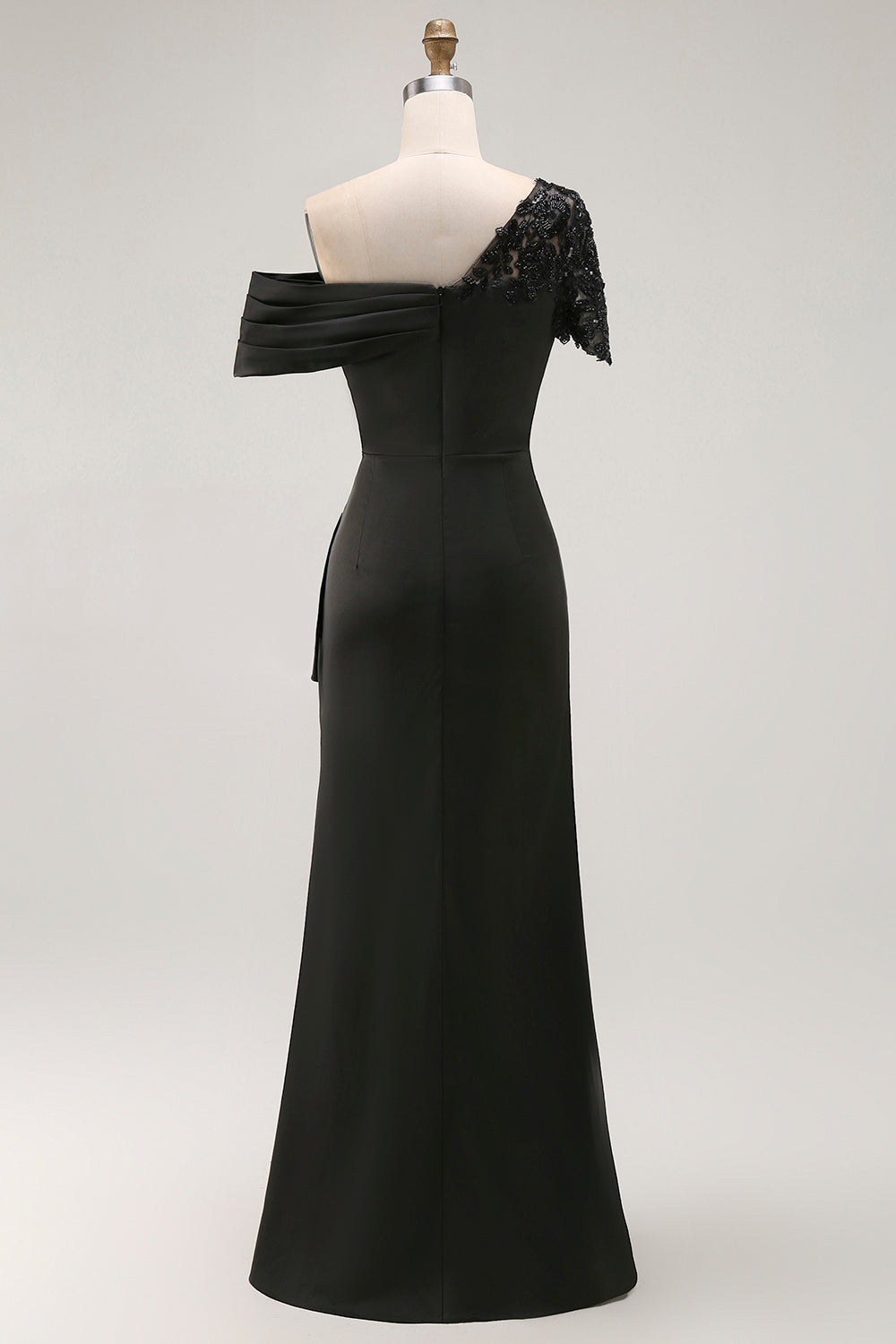 One Shoulder Black Mermaid Appliqued Mother Of The Bride Dress