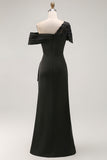One Shoulder Black Mermaid Appliqued Mother Of The Bride Dress