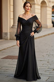 Black Off The Shoulder Mother Of The Bride Dress with Long Sleeves