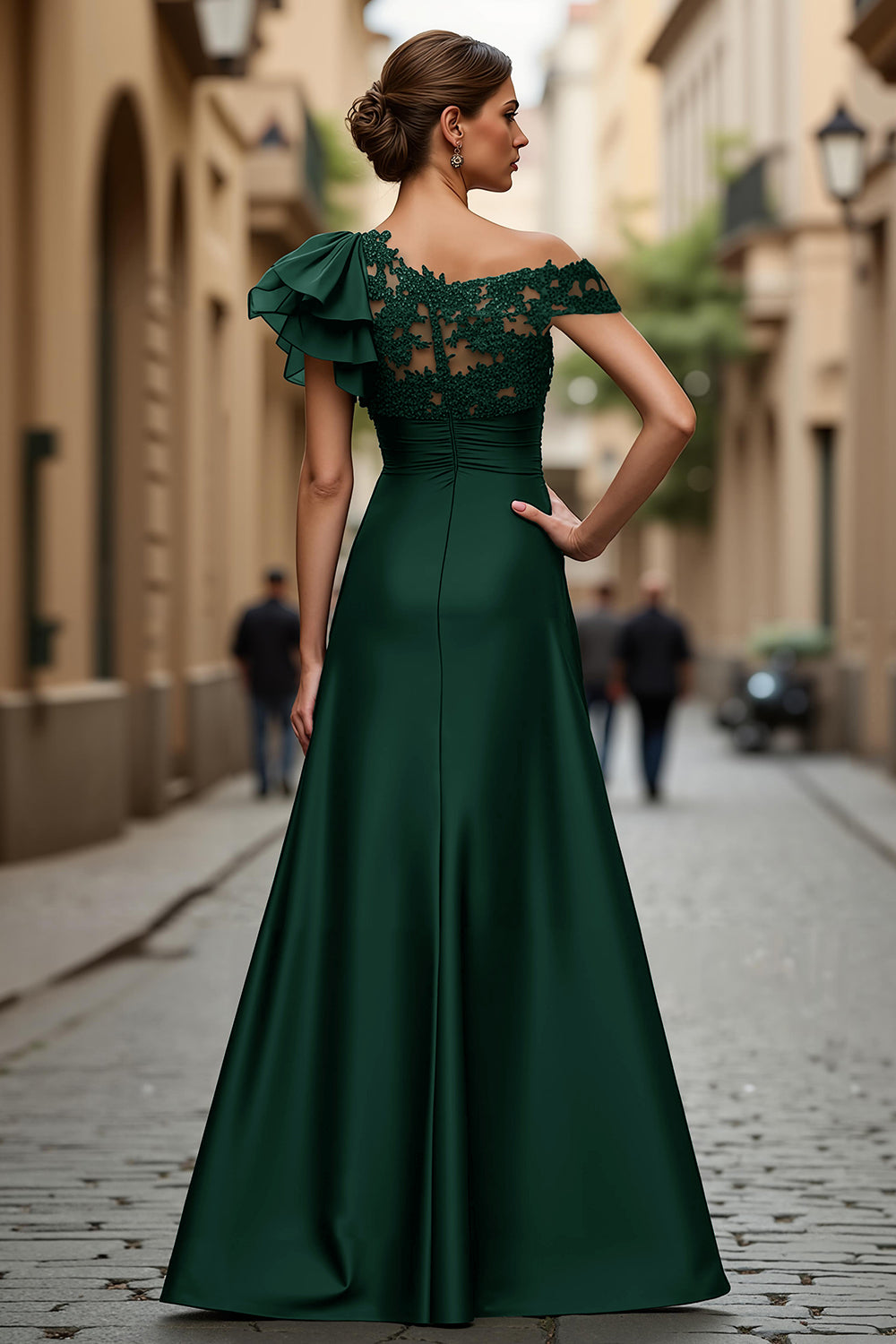Black A-Line One Shoulder Appliqued Mother Of The Bride Dress
