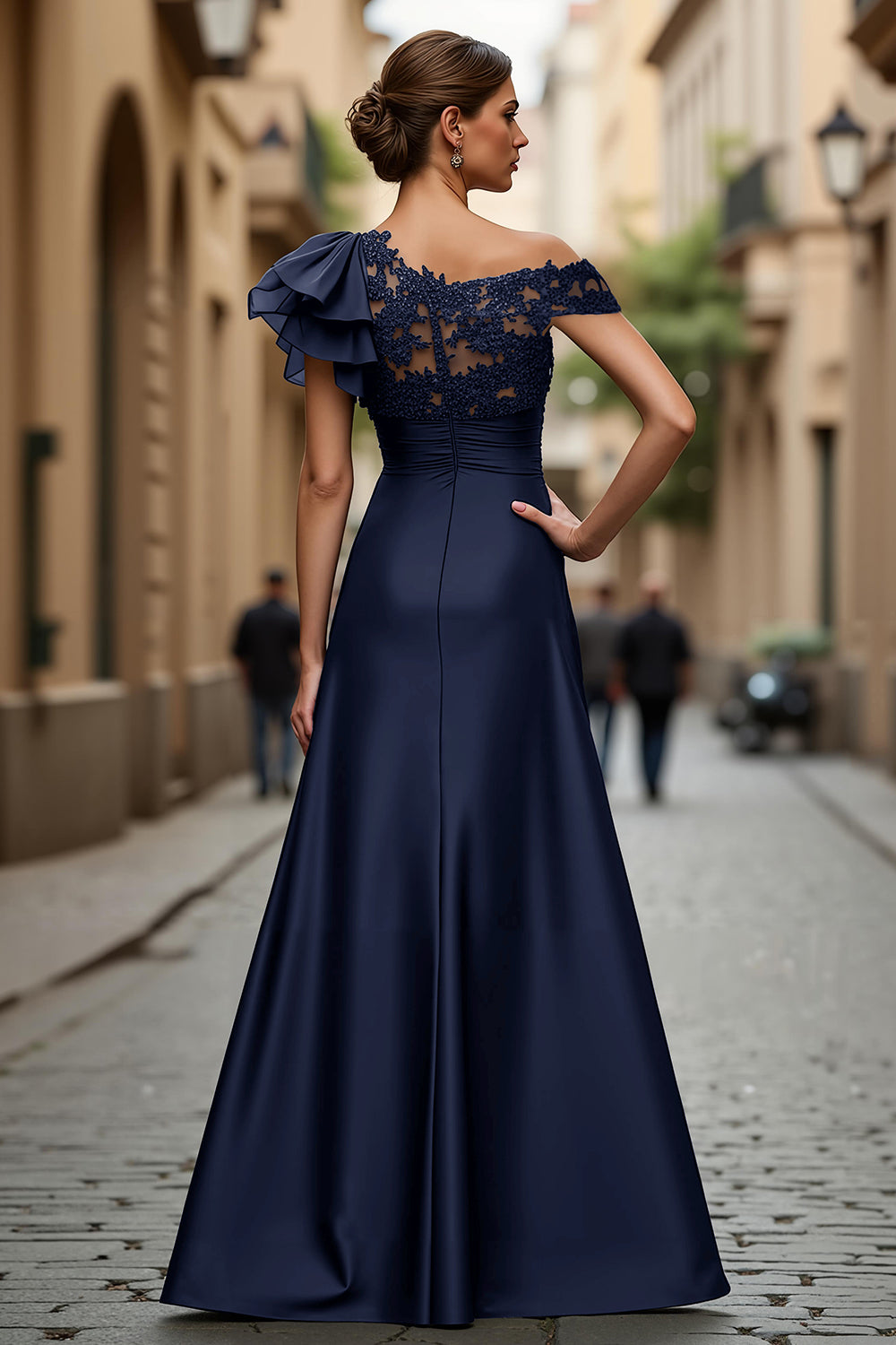 Black A-Line One Shoulder Appliqued Mother Of The Bride Dress