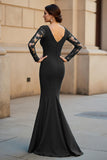 Mermaid Black Long Sleeve Appliqued Mother Of The Bride Dress