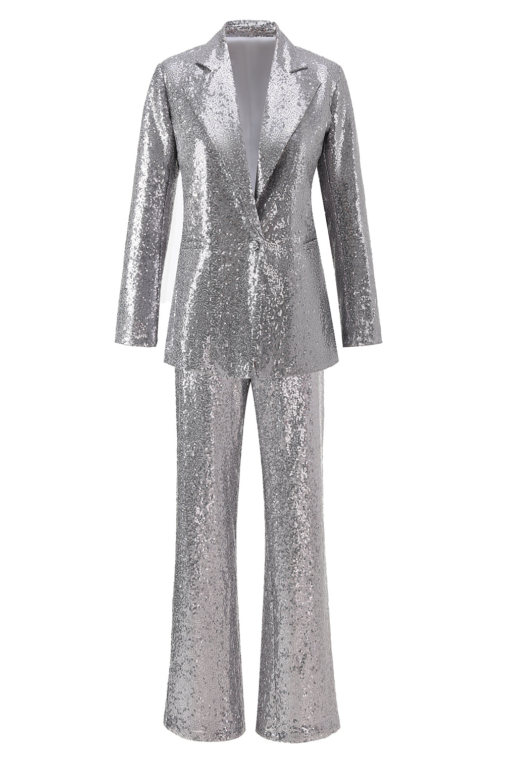 Sparkly Silver Notched Lapel 2-Piece Women Prom Suits