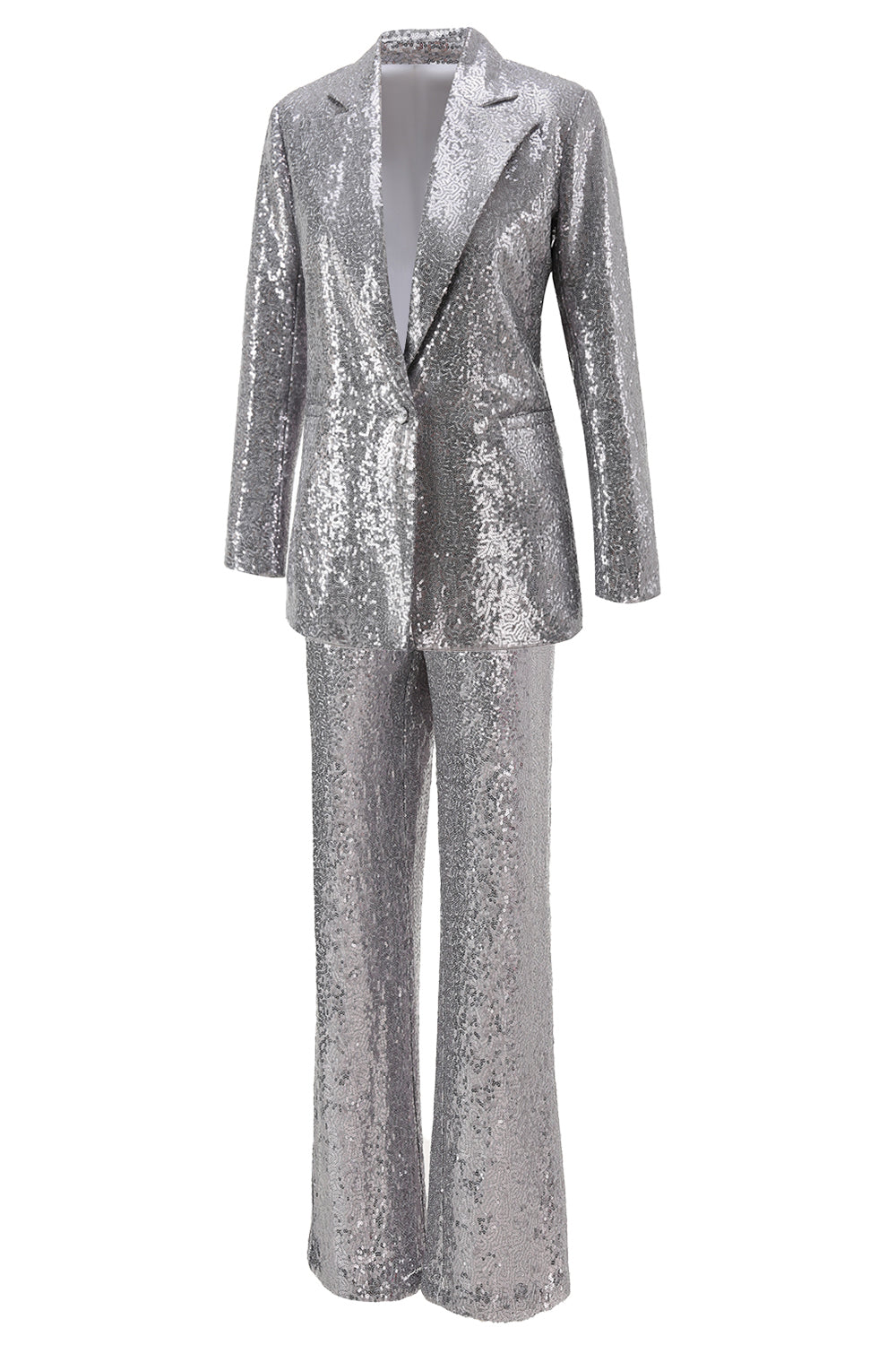 Sparkly Silver Notched Lapel 2-Piece Women Prom Suits