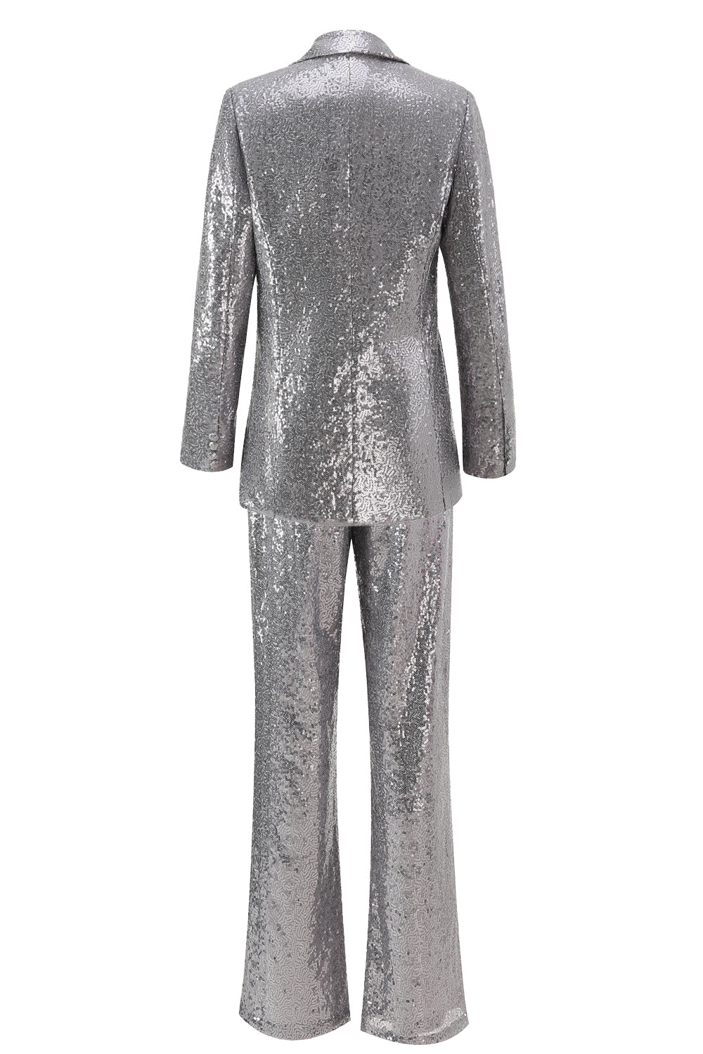 Sparkly Silver Notched Lapel 2-Piece Women Prom Suits