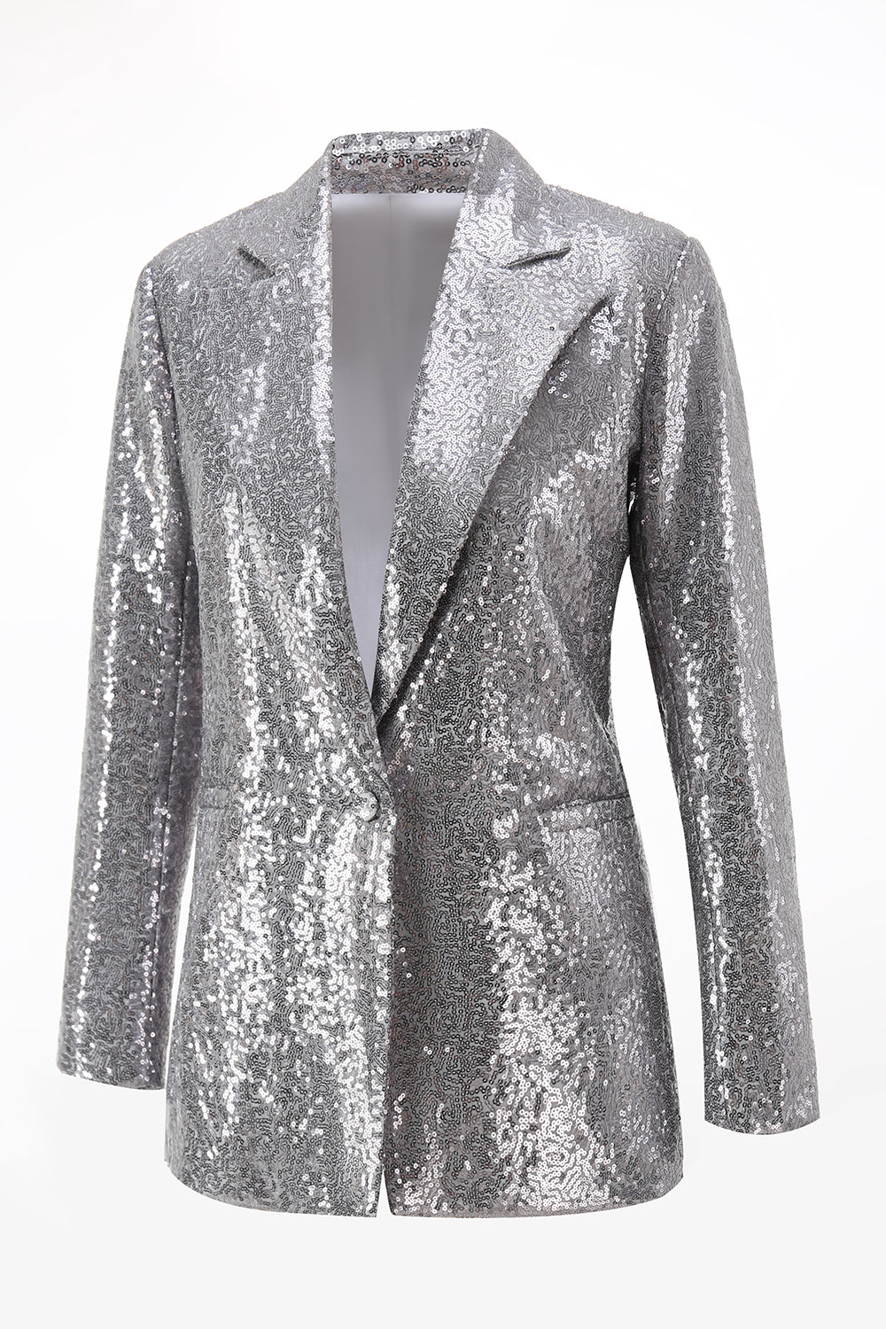 Sparkly Silver Notched Lapel 2-Piece Women Prom Suits