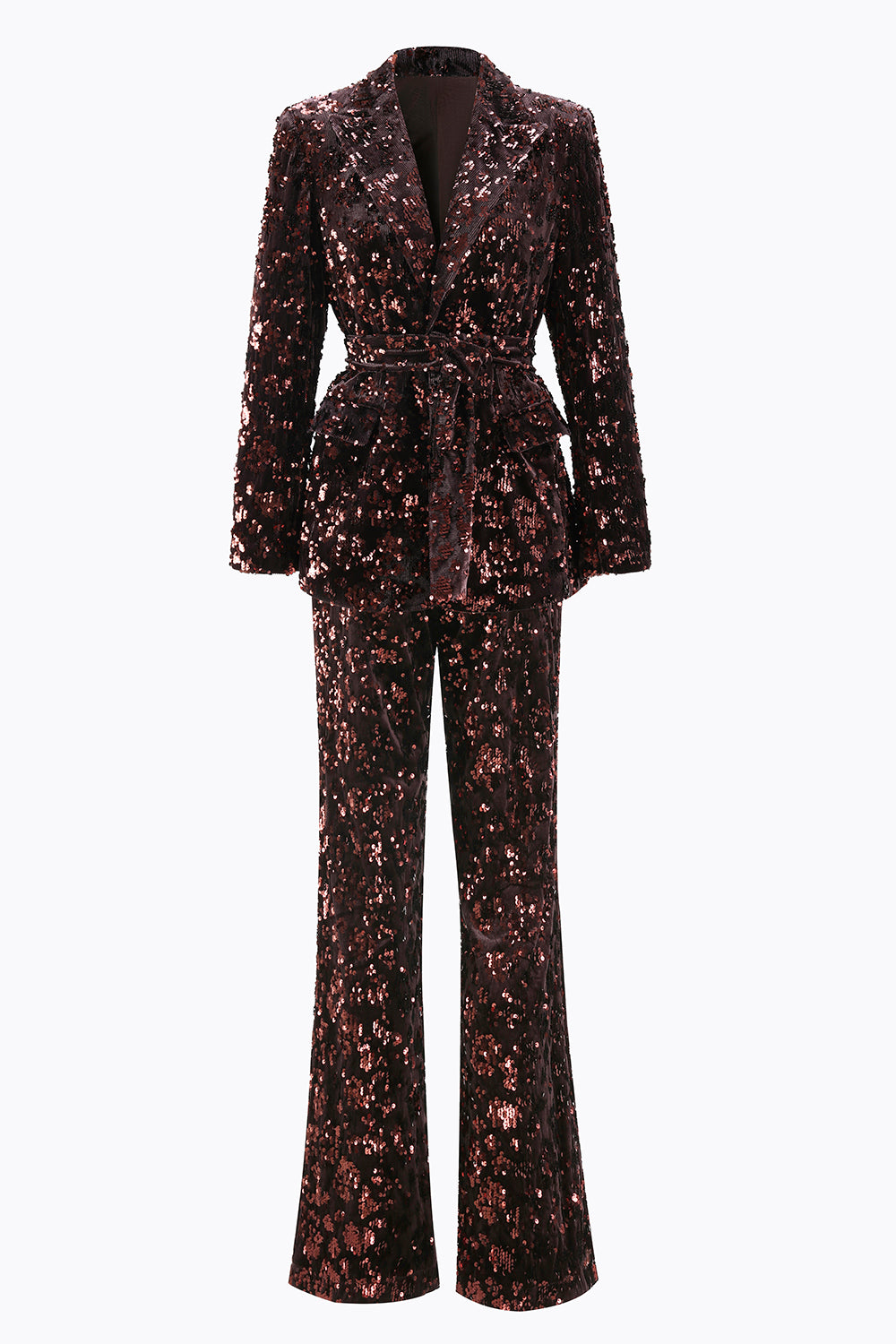 Coffee Sequin 2-Piece Peak Lapel Women Prom Suits With Sash