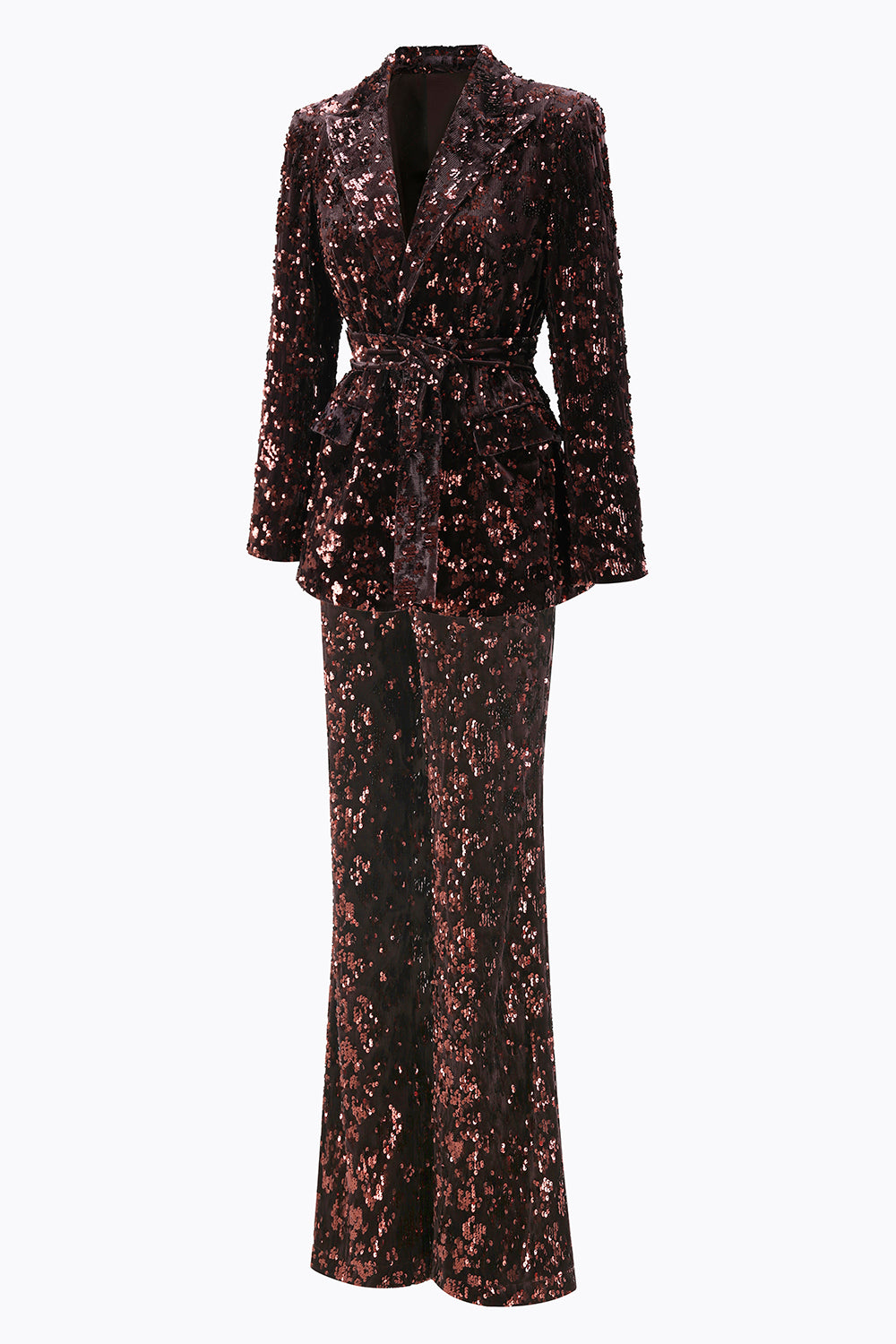 Coffee Sequin 2-Piece Peak Lapel Women Prom Suits With Sash