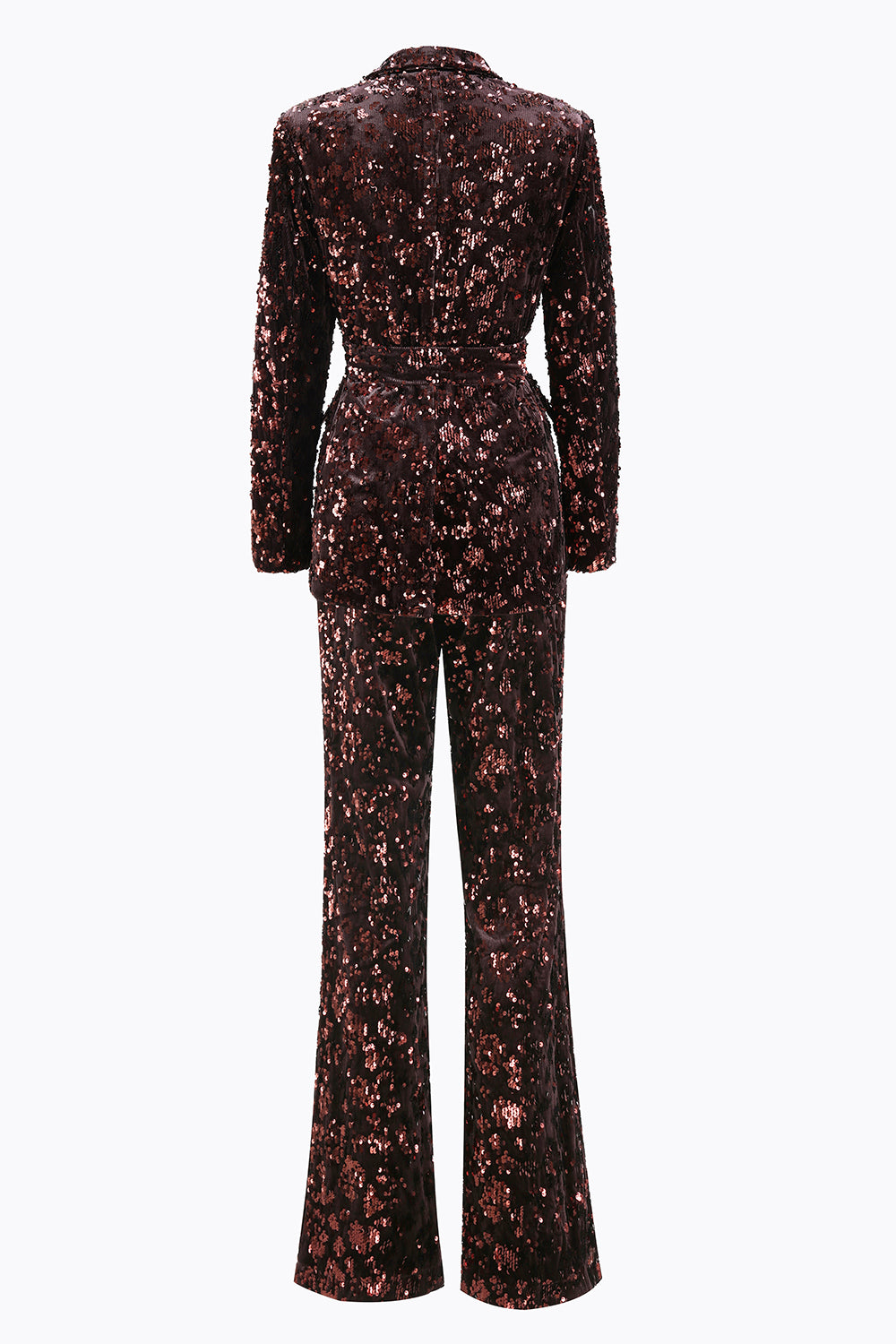 Coffee Sequin 2-Piece Peak Lapel Women Prom Suits With Sash