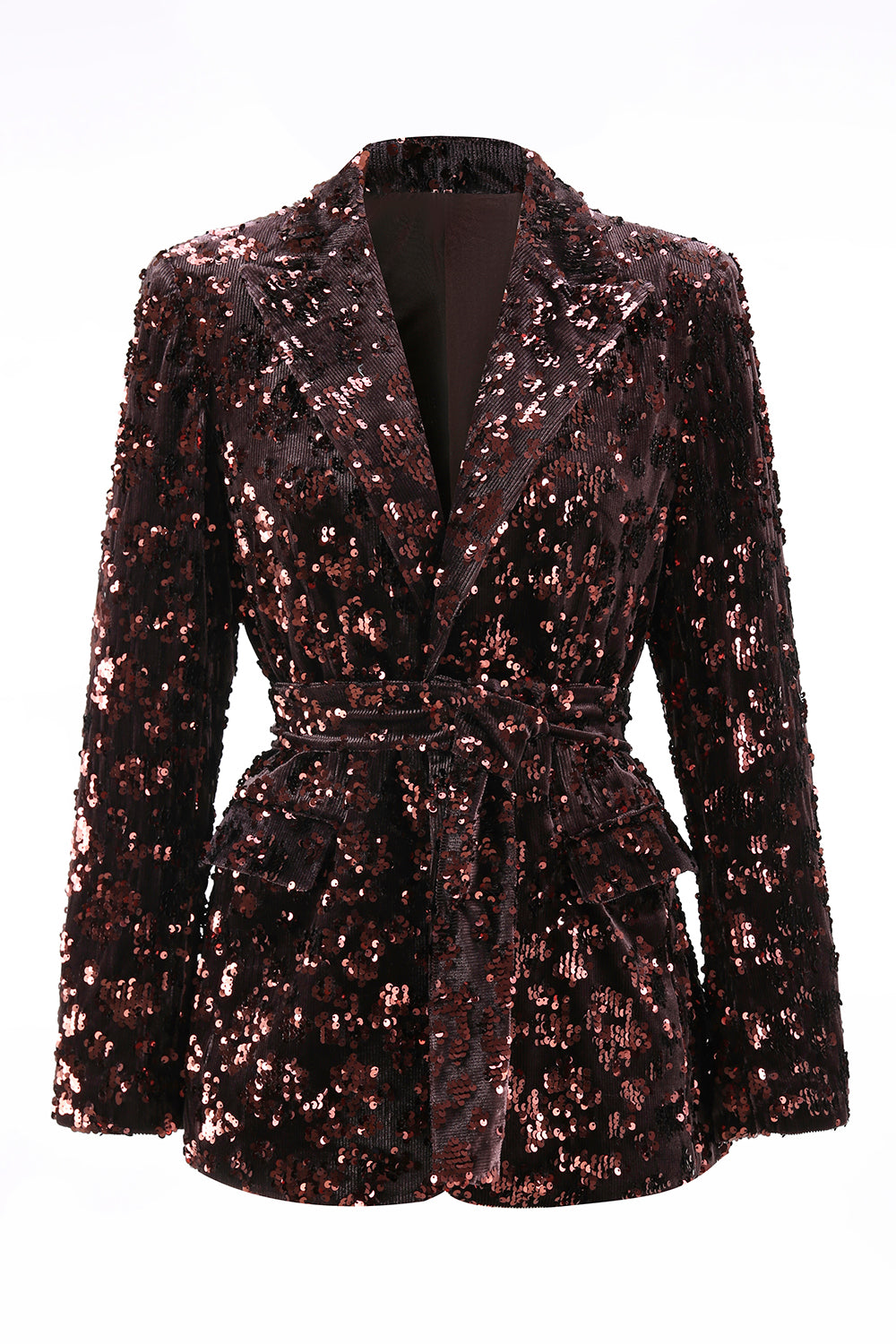 Coffee Sequin 2-Piece Peak Lapel Women Prom Suits With Sash
