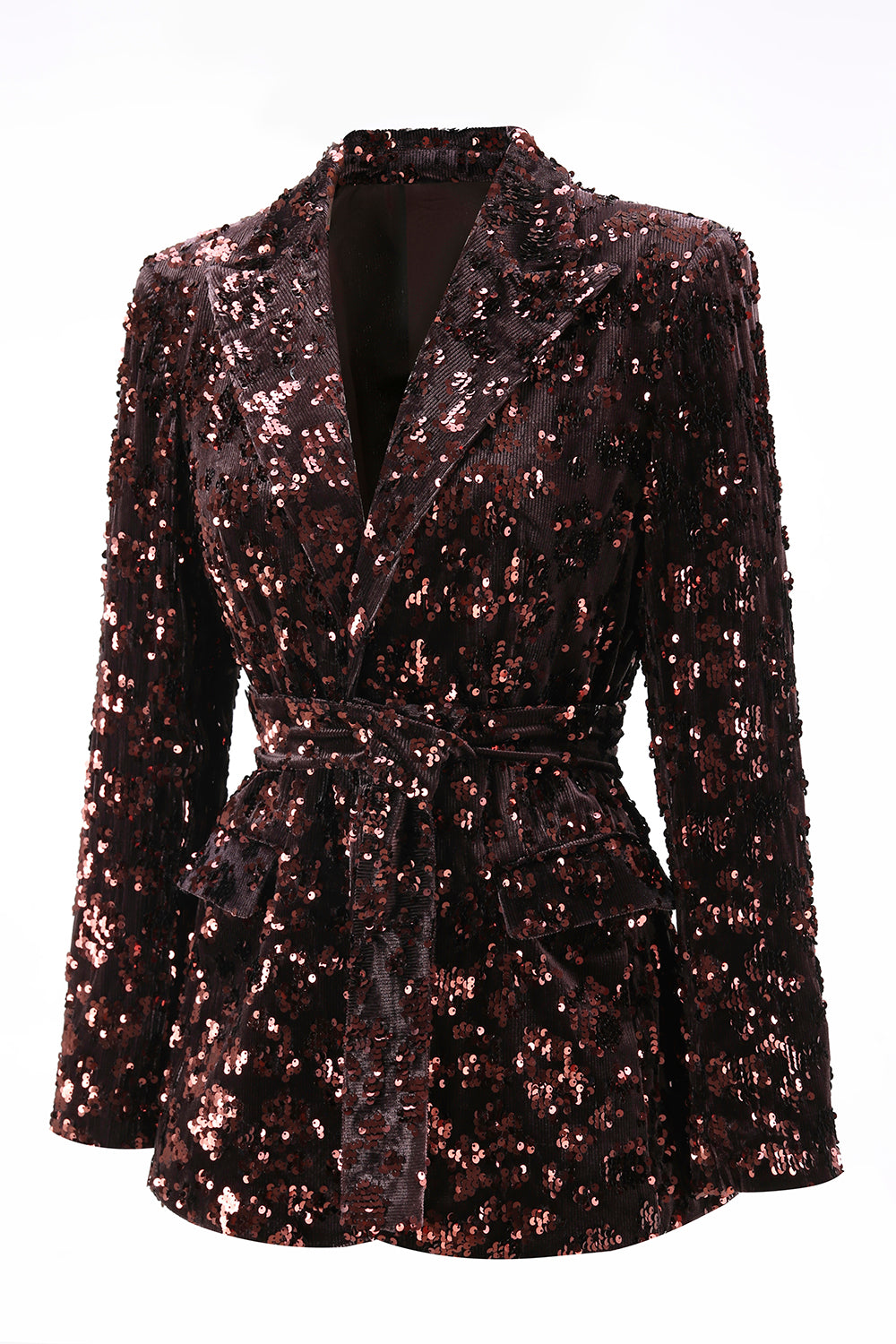 Coffee Sequin 2-Piece Peak Lapel Women Prom Suits With Sash