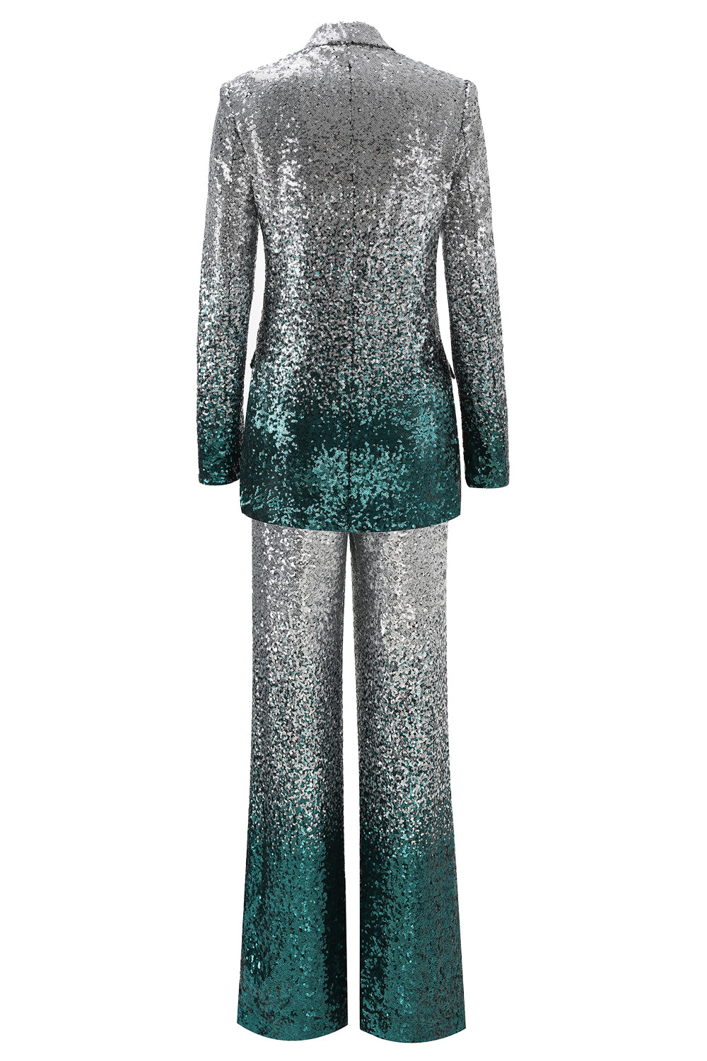 Sparkly 2-Piece Silver and Peacock Peak Lapel Women Prom Suits