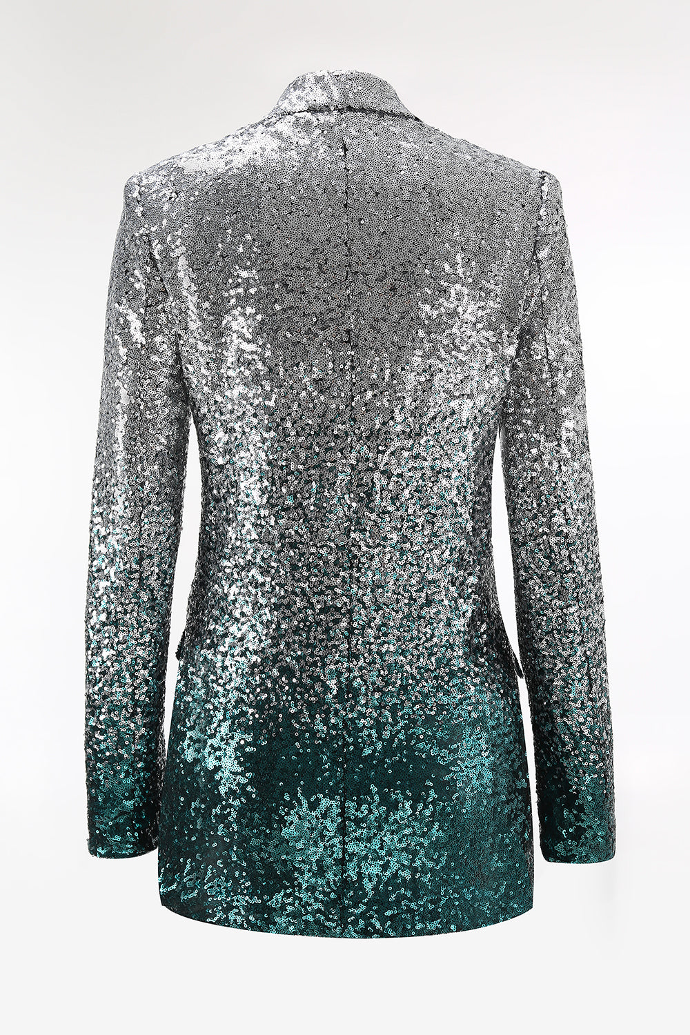Sparkly 2-Piece Silver and Peacock Peak Lapel Women Prom Suits
