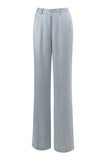 Dusty Blue Satin 2-Piece Women Work Suits With Sash