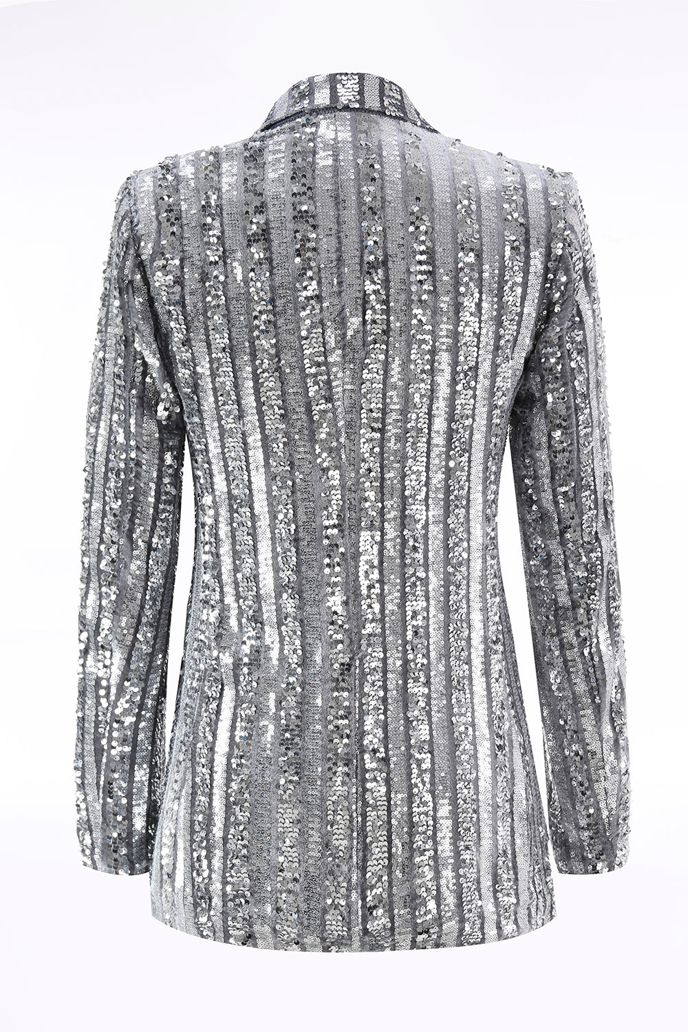 Silver Grey Sequin Peak Lapel Prom Blazer With Bows