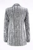 Silver Grey Sequin Peak Lapel Prom Blazer With Bows