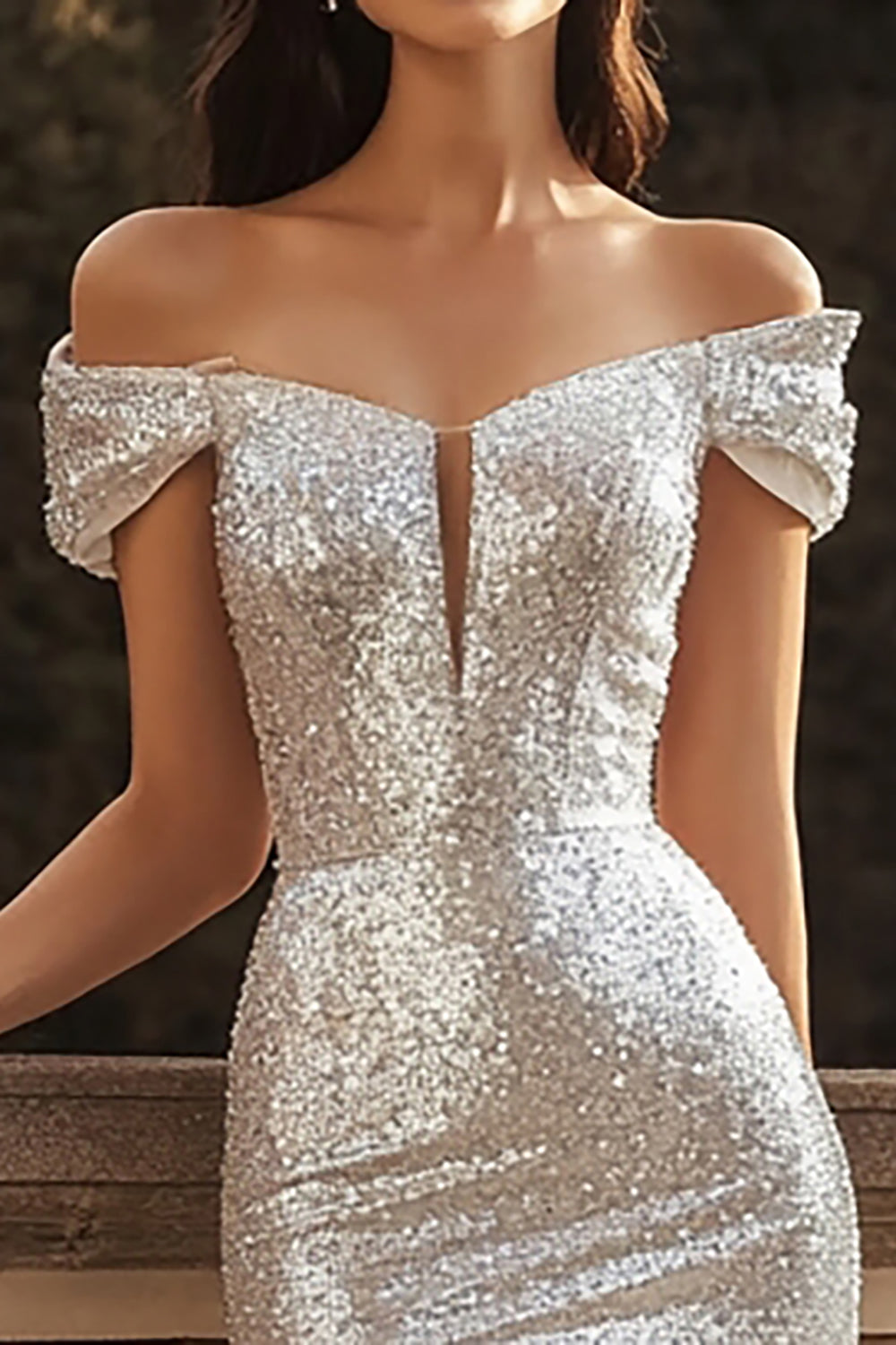 Sparkly Off The Shoulder Mermaid Silver Engagement Dress