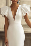 Mermaid V-Neck Ivory Long Engagement Dress