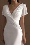 Ivory Mermaid V-Neck Ruched Engagement Dress