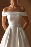 A Line Off The Shoulder Ivory Wedding Dress