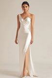 Ivory One Shoulder Sheath Engagement Dress with Slit
