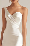 Ivory One Shoulder Sheath Engagement Dress with Slit