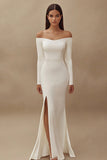Mermaid Long Sleeve Off The Shoulder Ivory Engagement Dress