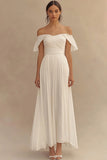 Off The Shoulder Ivory Wedding Dress with Ruffles