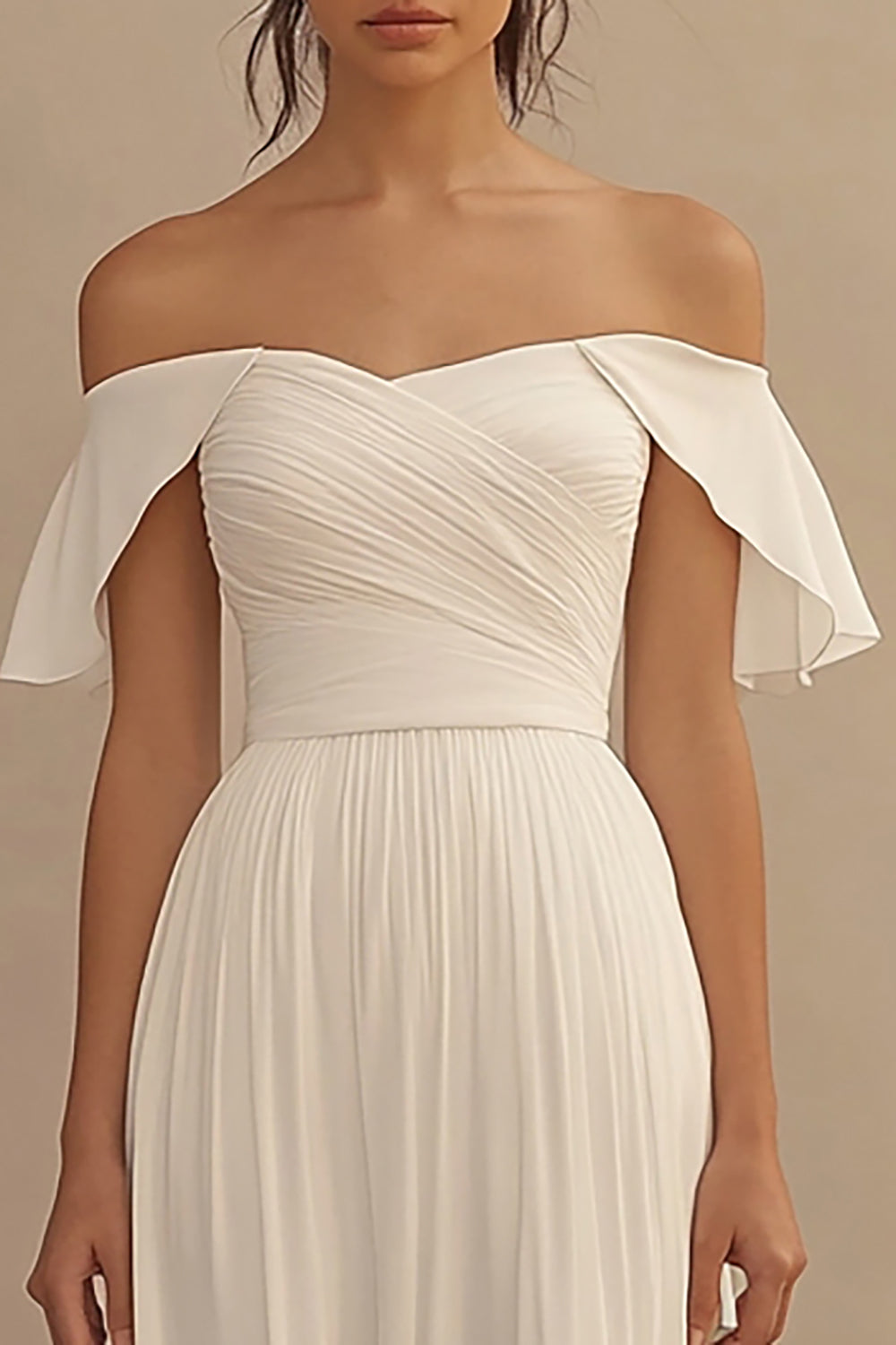 Off The Shoulder Ivory Wedding Dress with Ruffles