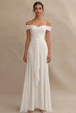 Off The Shoulder Sheath Ivory Wedding Dress with Sash
