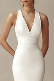 Ivory Mermaid V-Neck Long Wedding Dress
