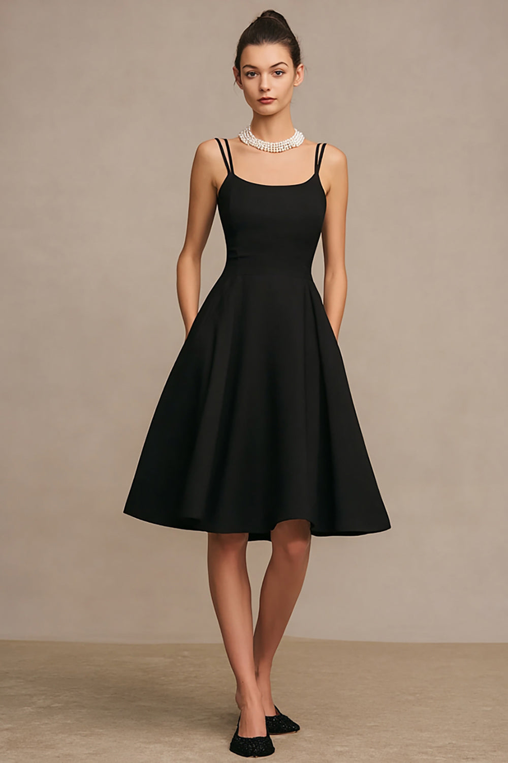 Elegant A-Line Spaghetti Straps Black Dress
