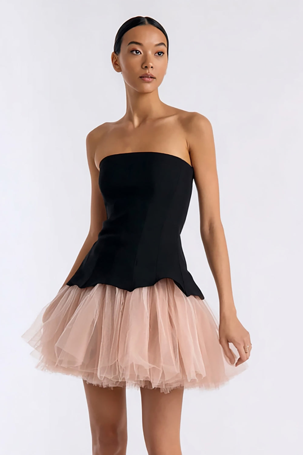 Black And Pink A-Line Strapless Mini Dress