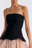 Black And Pink A-Line Strapless Mini Dress