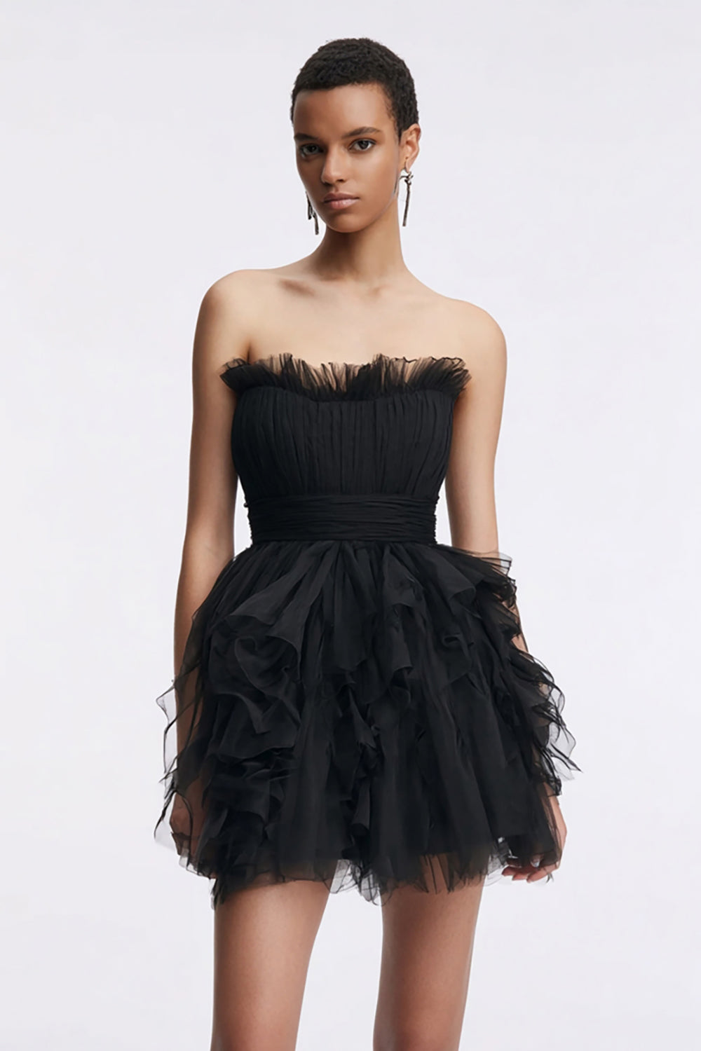Strapless A-Line Little Black Dress With Ruffles