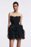 Strapless A-Line Little Black Dress With Ruffles