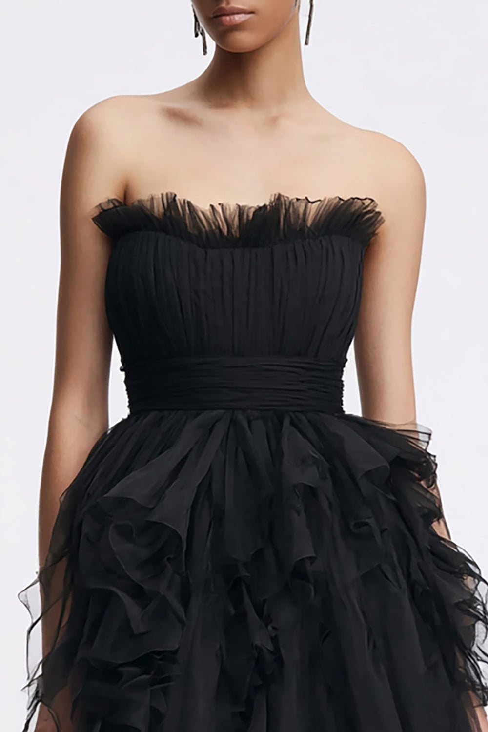 Strapless A-Line Little Black Dress With Ruffles