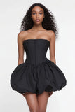 Black Corset A-Line Strapless Cocktail Dress