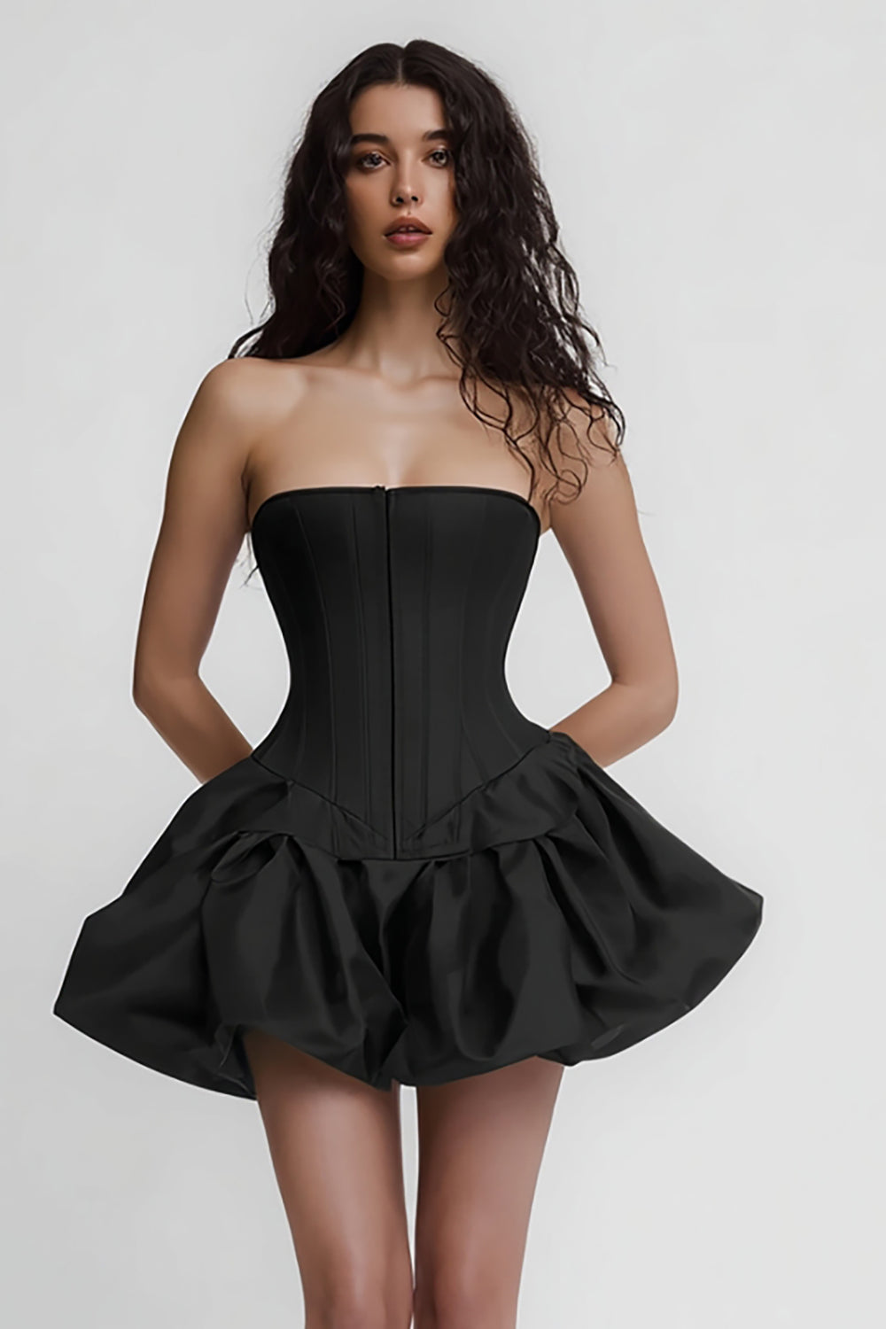 Strapless A-Line Black Corset Cocktail Dress