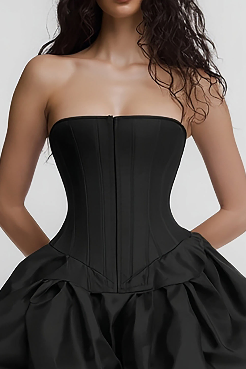 Strapless A-Line Black Corset Cocktail Dress