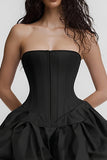 Strapless A-Line Black Corset Cocktail Dress