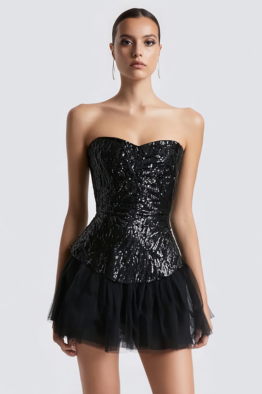 Black A-Line Sweetheart Cocktail Dress With Sequins