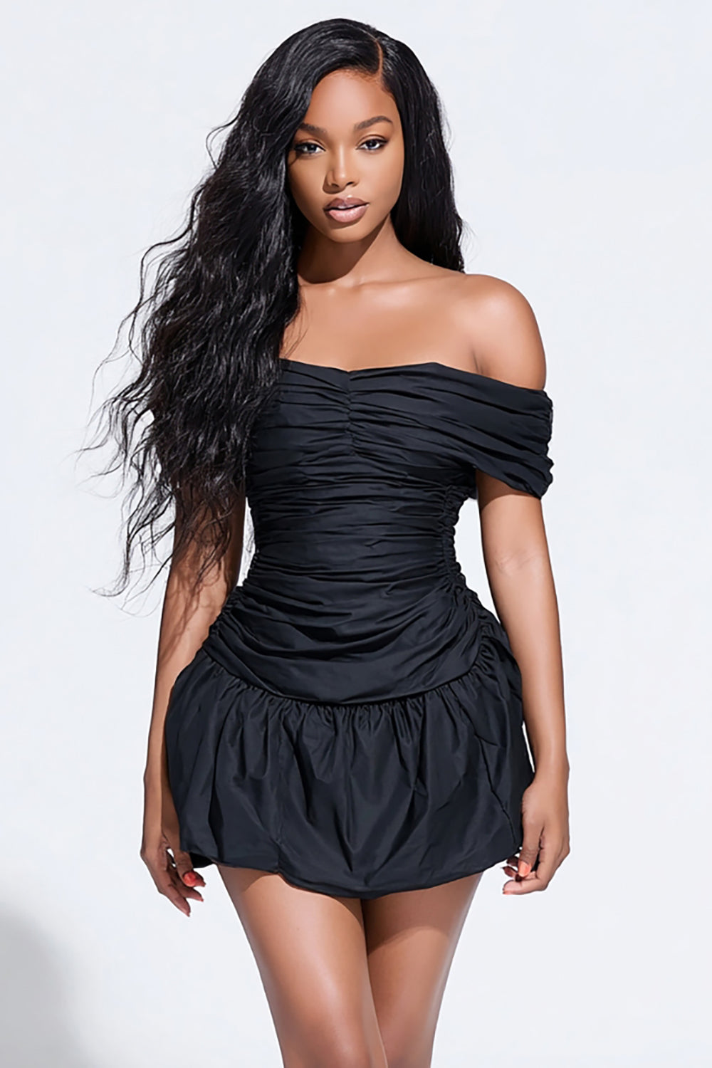 Ruched A-Line Off The Shoulder Little Black Dress